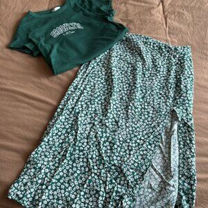 Cute Green Skirt and Shirt Set